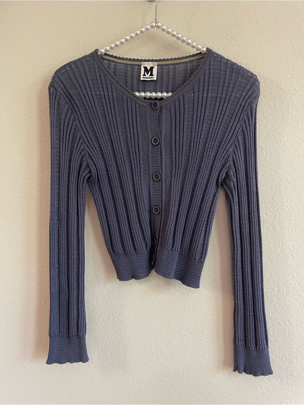 M by Missoni Periwinkle Cropped Slim Long Sleeve Cardigan Size 44/8
